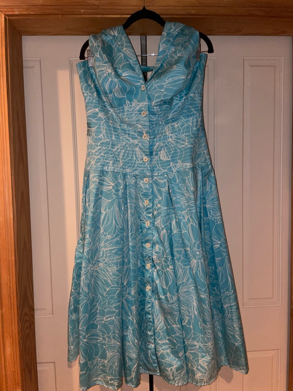 Liz Claiborne Aqua and White Floral Midi halter Dress